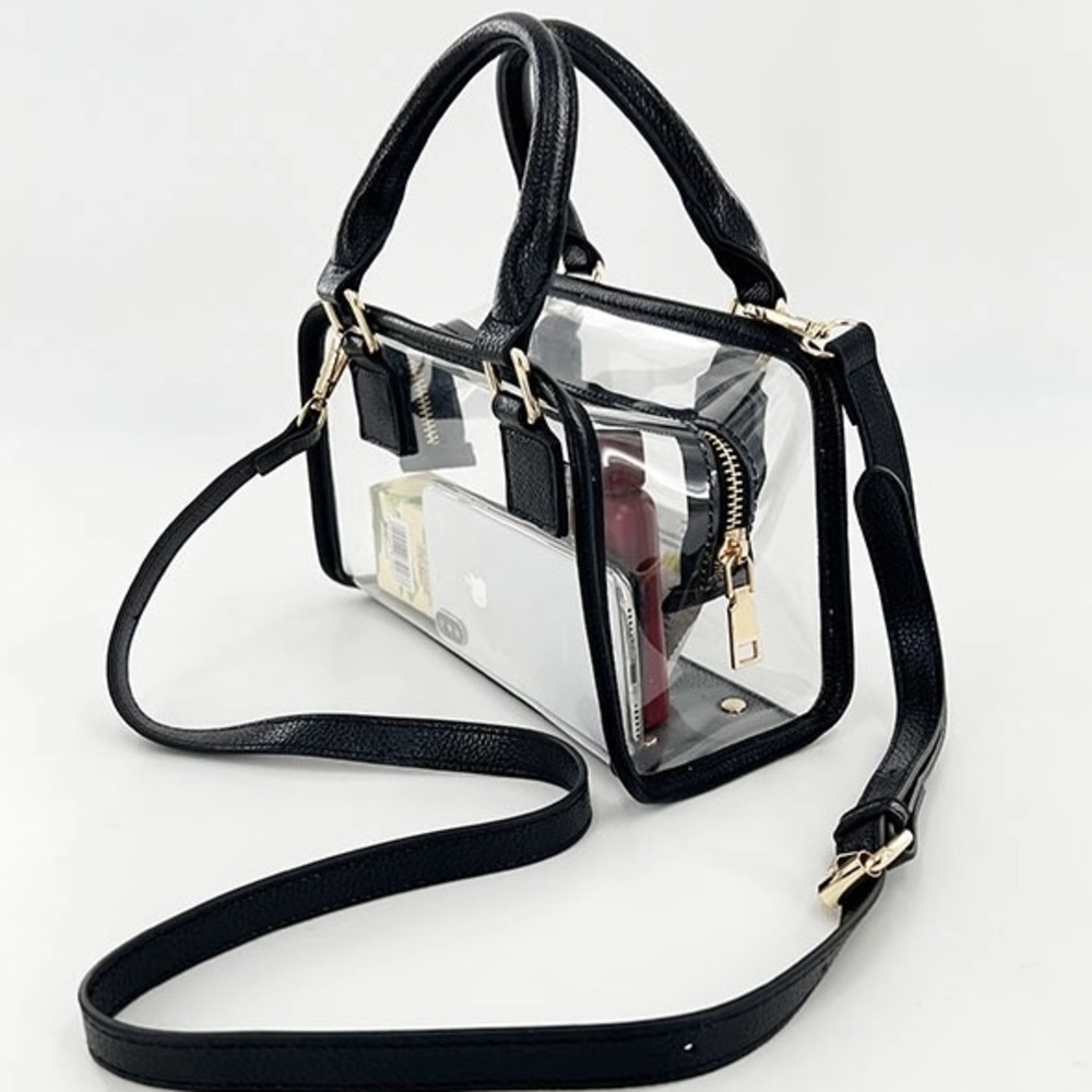 🖤 NWOT Clear PVC Transparent Jelly Bag Black Trim – Top Handle Crossbody Purse - Picture 8 of 15